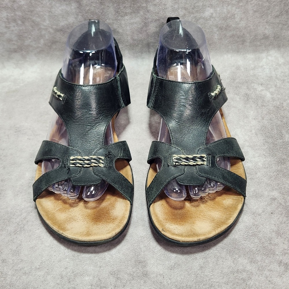 Merrell Flaxen Black Leather Strappy Sandals Womens 9 J89348 Flat Comfort Shoes - Picture 2 of 7